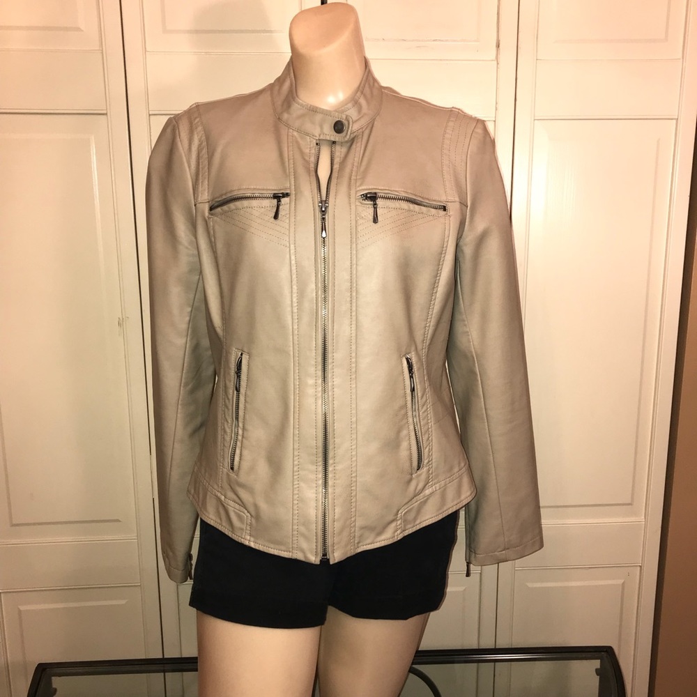 Beige Faux Leather Jacket